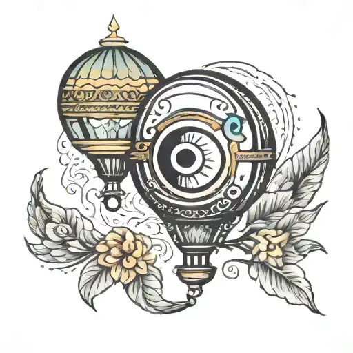 hot air baloon with Turkish evil eye tattoo design idea