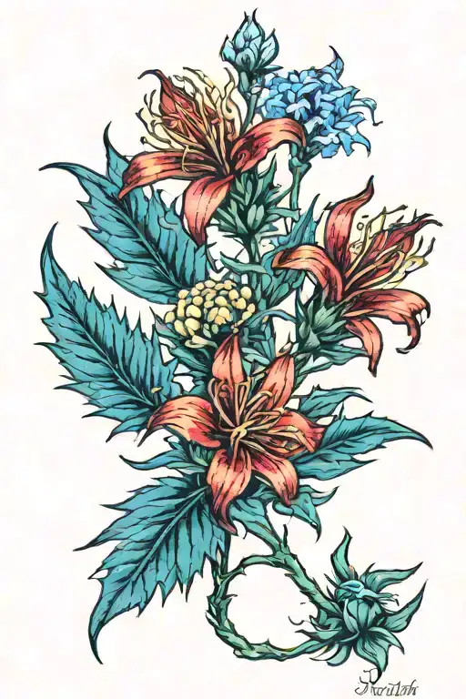 Scottish flag australian flag thistle and kangaroo paw flower tattoo design idea