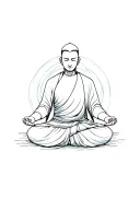 a monk meditates in a small style with a light aura around only the monk the aura is only around him soft tattoo design idea