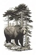 bears and moose pine tree forest filled tattoo design idea