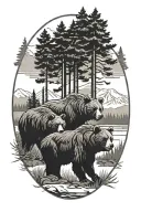 bears and moose pine tree forest filled tattoo design idea