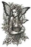 gothic fairy surrounded by enchanted forrest tattoo design idea