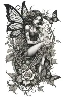 gothic fairy surrounded by enchanted forrest tattoo design idea