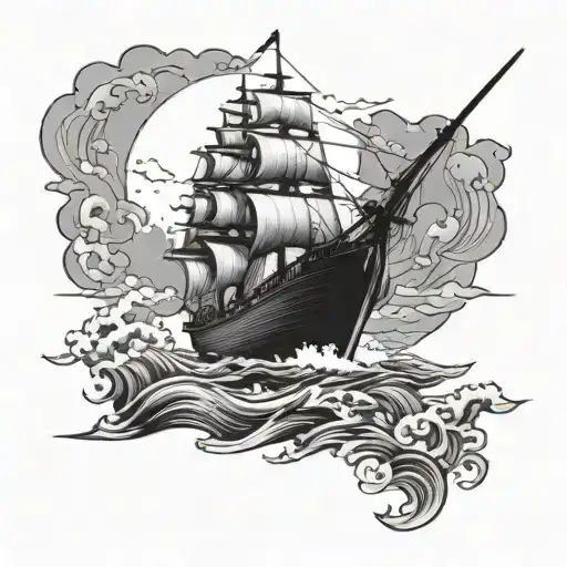 ship on calm water darken most of it tattoo design idea