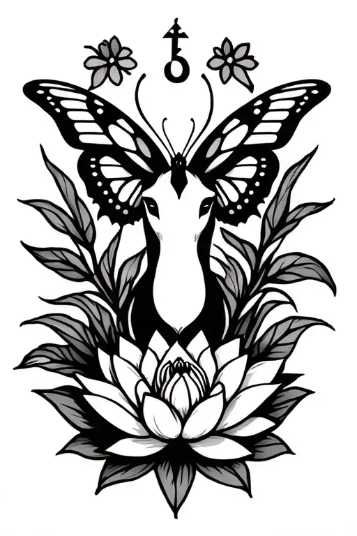 Sagittarius birth symbol with lotus flower and butterfly tattoo design idea
