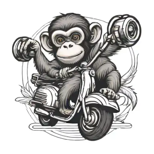 cute monkey on scooter minimalist outline tattoo tattoo design idea