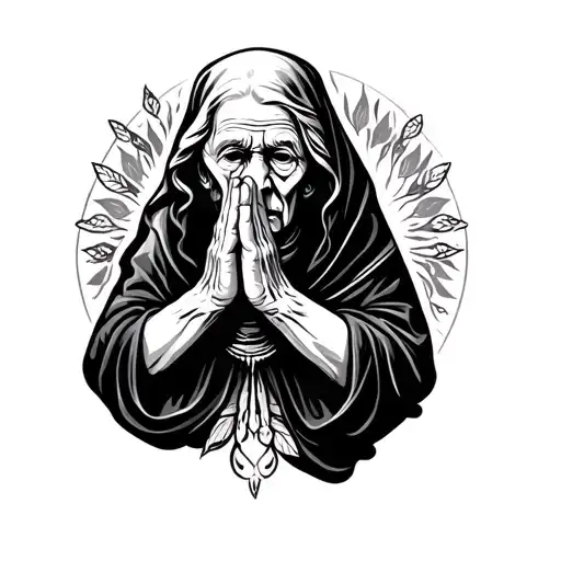 rip grandma in prayer hand tattoo design idea