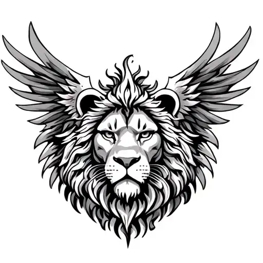 "Latigue" lion head, phoenix, sun, bible for bicep tattoo tattoo design idea