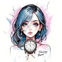 anime girl with Broken watch tattoo design idea