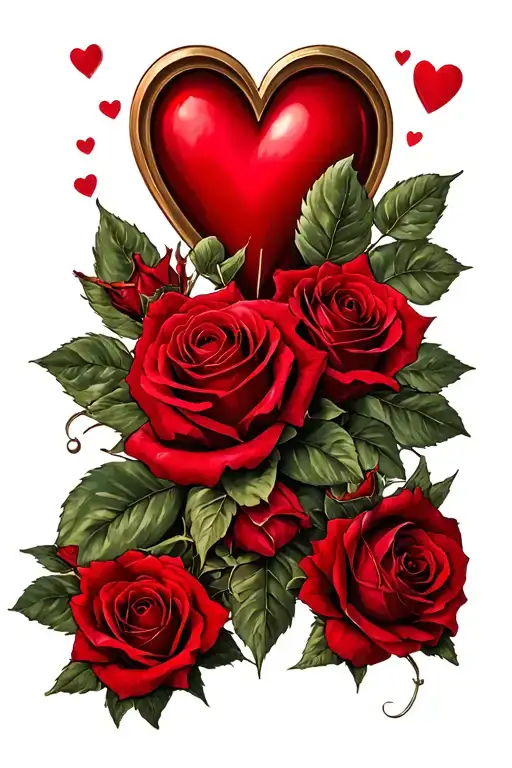 red ink saint valentine with roses and hearts  tattoo design idea