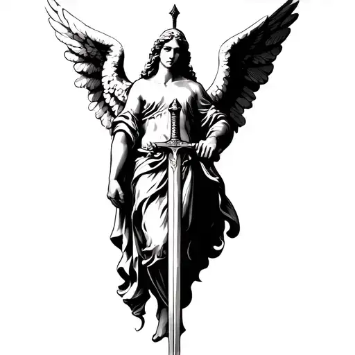 biblically accurate angel holding a sword tattoo design idea