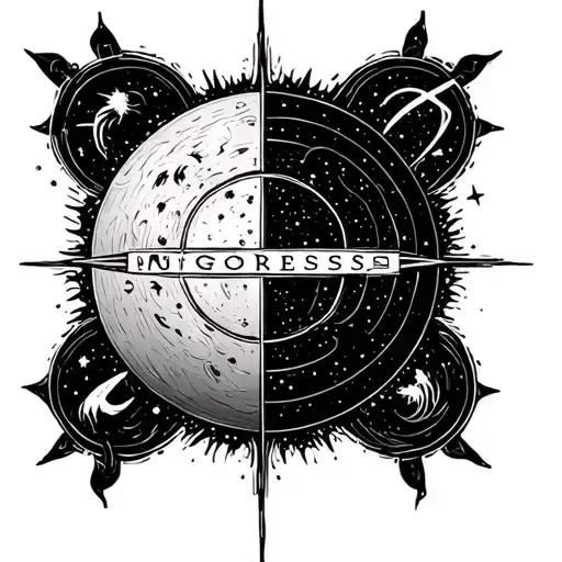 progress words surrounded with universum symbol combined tattoo design idea