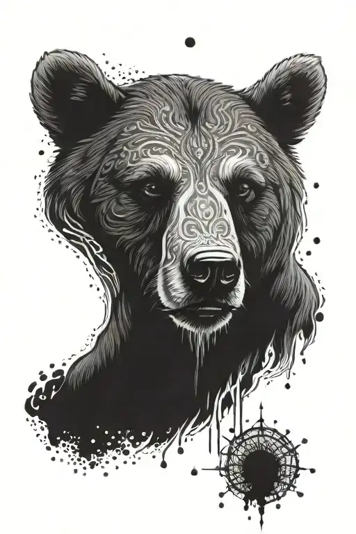 bear druid meditating tattoo design idea