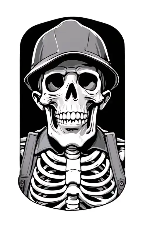 a skeleton of an old maintenance worker who won't stop  tattoo design idea