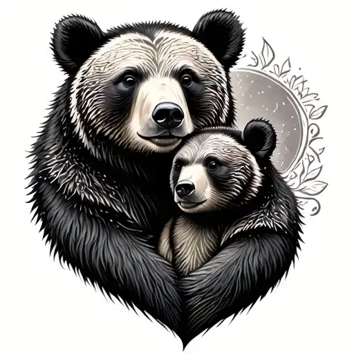 mama and baby bear tattoo design idea
