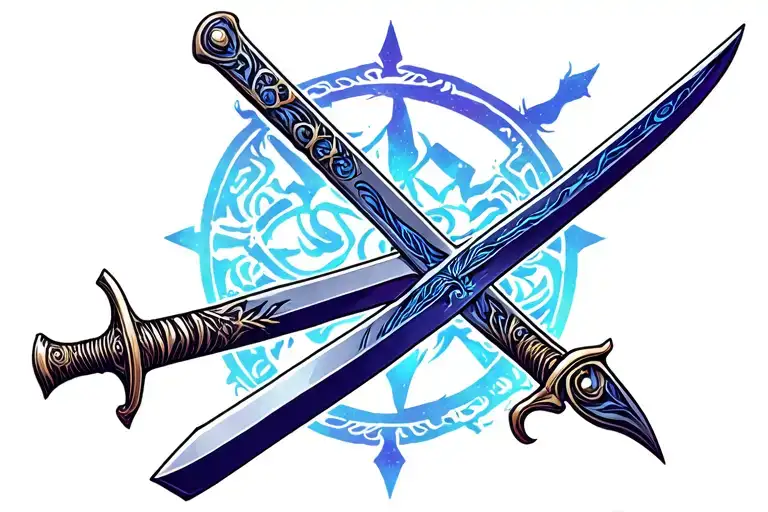 anime swords crossed tattoo design idea