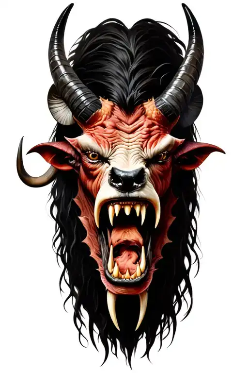 demon with sharp teeth and ram horns tattoo design idea
