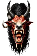 demon with sharp teeth and ram horns tattoo design idea