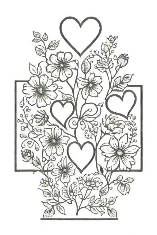 hearts, flowers, dainty, love symbol, natural elements, earthy. tattoo design idea