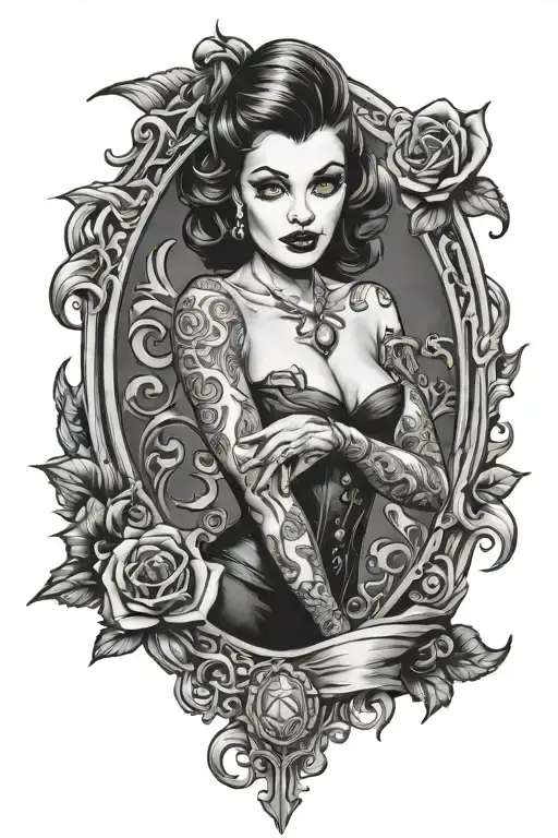Gothic Pin Up Girl tattoo design idea