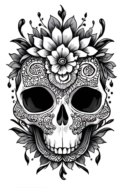 animal skull and henna inspired patterns tattoo design idea