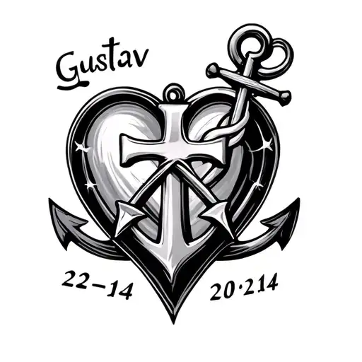 "Gustav 22-02-14" heart cross anchor  tattoo design idea