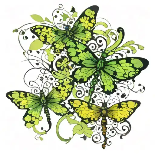 four leaf clovers, dragonflies pain grief tattoo design idea