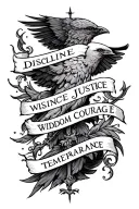 the 4 cardinal virtues discipline Justice wisdom courage temperance tattoo design idea