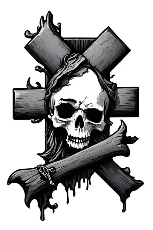 cross with rip granny in it tattoo design idea