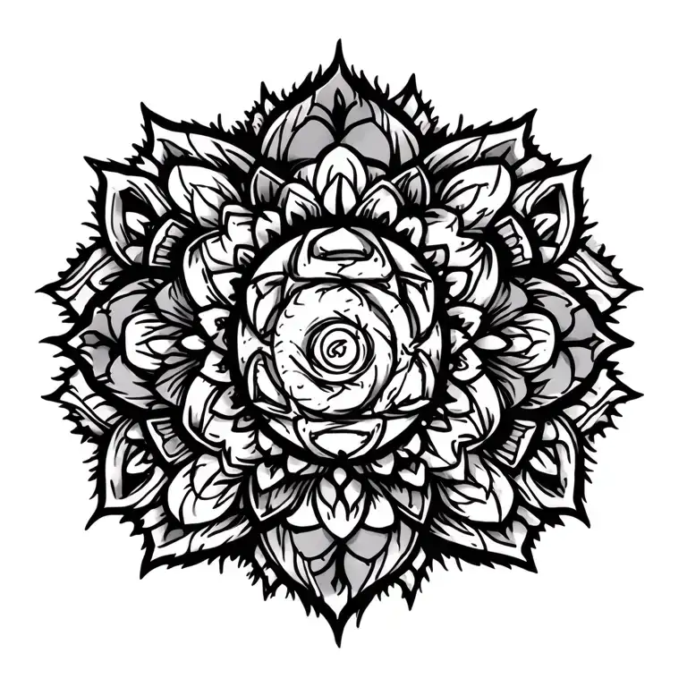 Naruto curse mark black work mandala design incorporating for the spine tattoo design idea