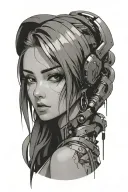 cyberpunk anime beautifull girl face one eye tattoo design idea