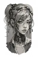 cyberpunk anime beautifull girl face one eye tattoo design idea