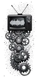 A TV screen with a music equalizer pattern on it, surrounded by mechanical gears tattoo design idea