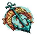 fish net anchor tattoo design idea