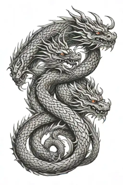 twin dragons intertwined tattoo design idea