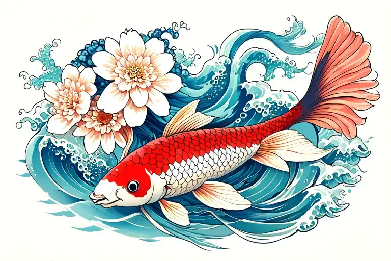 chrysanthemum koi octopus waves cherry blossom  tattoo design idea