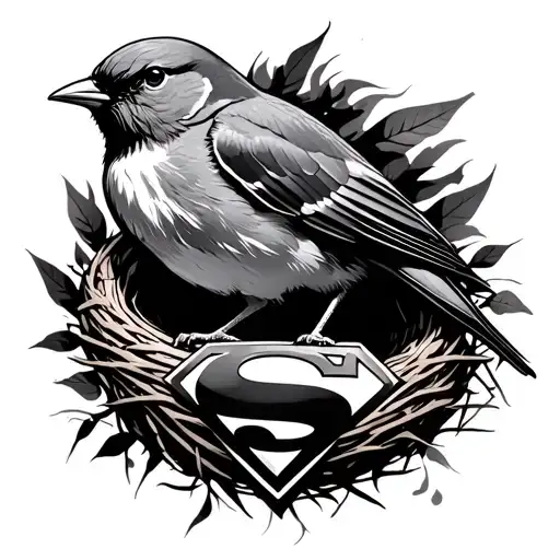 Robin bird and nest with Superman logo tattoo design idea