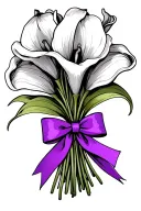 calla lily bouquet tied with purple ribbon tattoo design idea