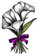 calla lily bouquet tied with purple ribbon tattoo design idea