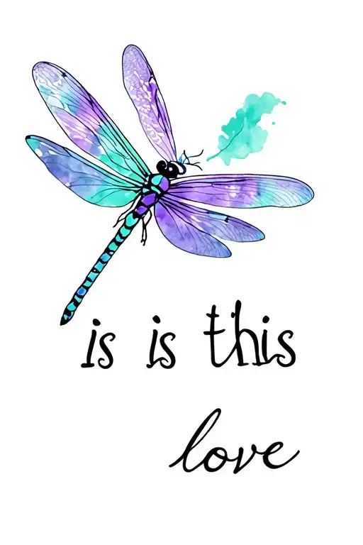 "Is this love" Two dragonflies as a motif on the upper arm, in the style of watercolor, feminine touch, the colors mint and purple but moderate, egg tattoo design idea