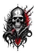 A tattoo design combining elements from Bloodborne and Dante's Inferno, with a dark and mysterious vibe tattoo design idea