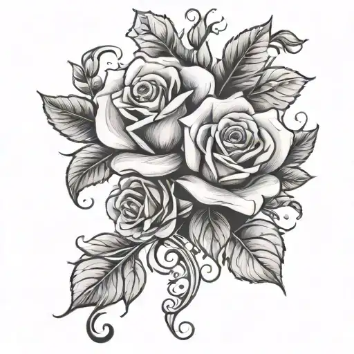 roses and scroll tattoo design idea