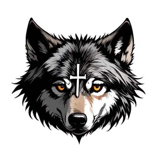 Wolf with cross in the eye tattoo design idea