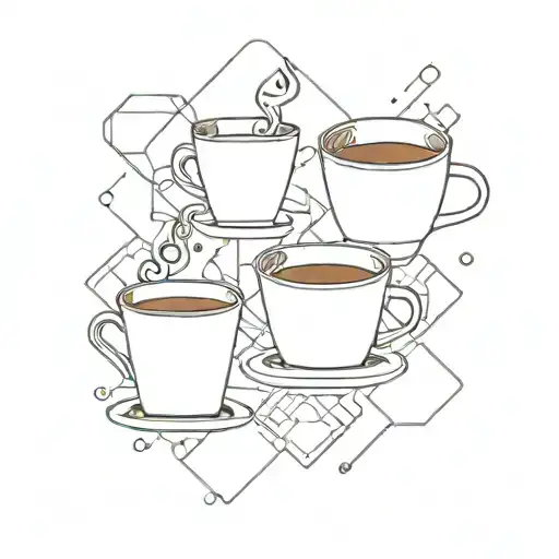 A minimalist geometric pattern inspired by Tehran's street art scene, with subtle hints of coffee cup shapes throughout tattoo design idea