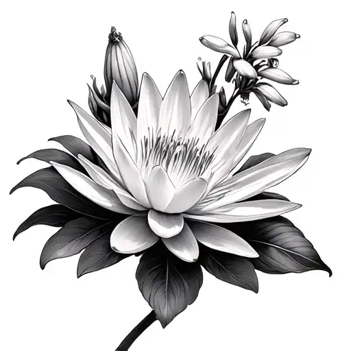 Waterlily And Larkspur tattoo design idea
