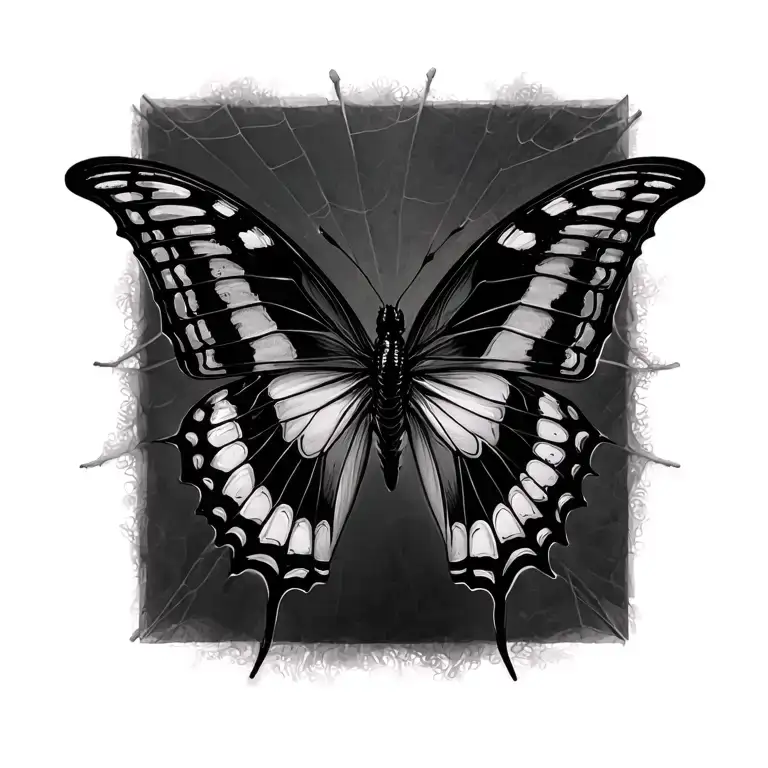 Butterfly in spider web tattoo design idea