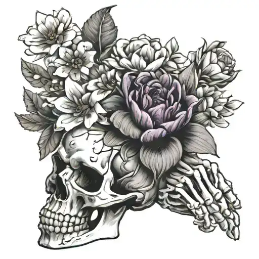 Can you give me a skeleton hand with five fingers half way up the hand with the base being a hyacinth flower that extend tattoo design idea
