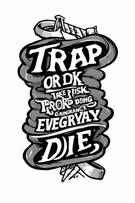 trap or die " wrote vertically "take risk and prosper or risk doing ignorance everyday" tattoo design idea