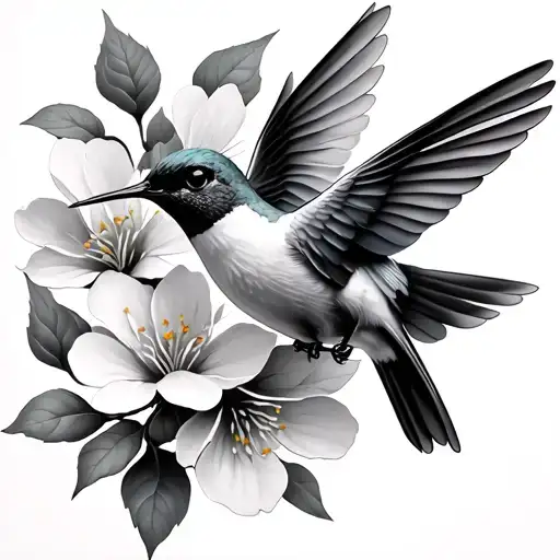 humming bird and cherry blossom tattoo design idea
