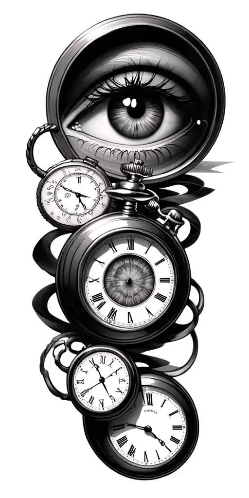 eye and 3 pocket watches tattoo design idea